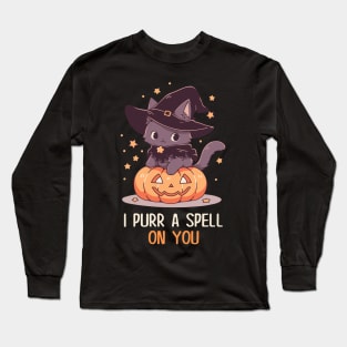 Funny Cat Pun Witch Spell Graphic Men Kids Women Halloween Long Sleeve T-Shirt